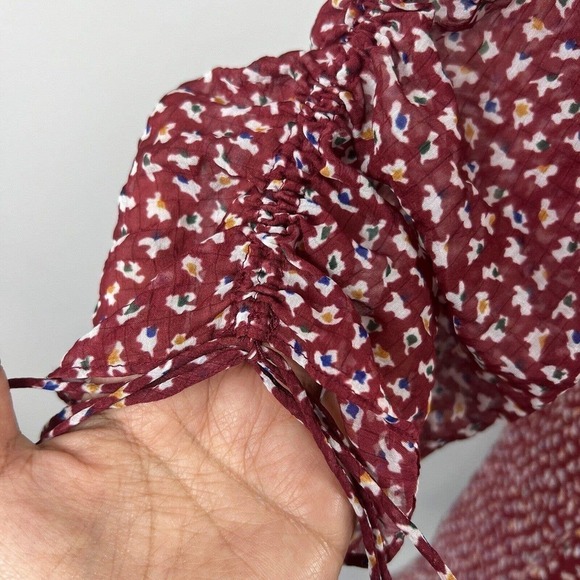 Madewell Red Floral Starviolet Mini Dress 6 V Neck Chiffon Ditzy Flowers - Picture 7 of 15